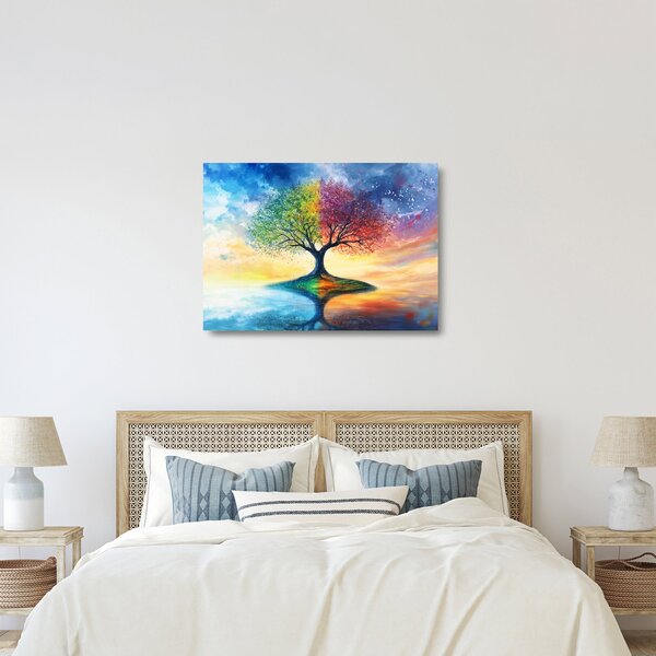 Skleněný obraz - Malovaný strom ročních období (70x50 cm)