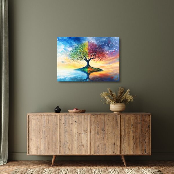 Skleněný obraz - Malovaný strom ročních období (70x50 cm)