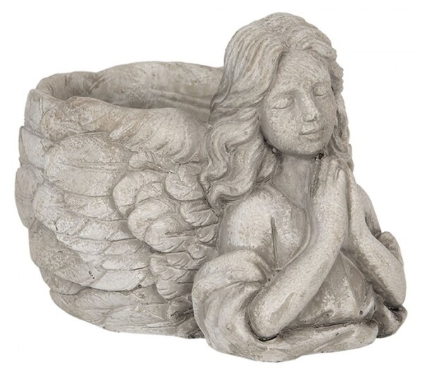 Šedý květináč s andělkou Susanna – 16x13x12 cm