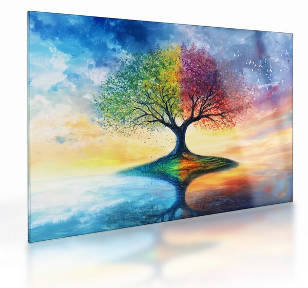 Skleněný obraz - Malovaný strom ročních období (70x50 cm)