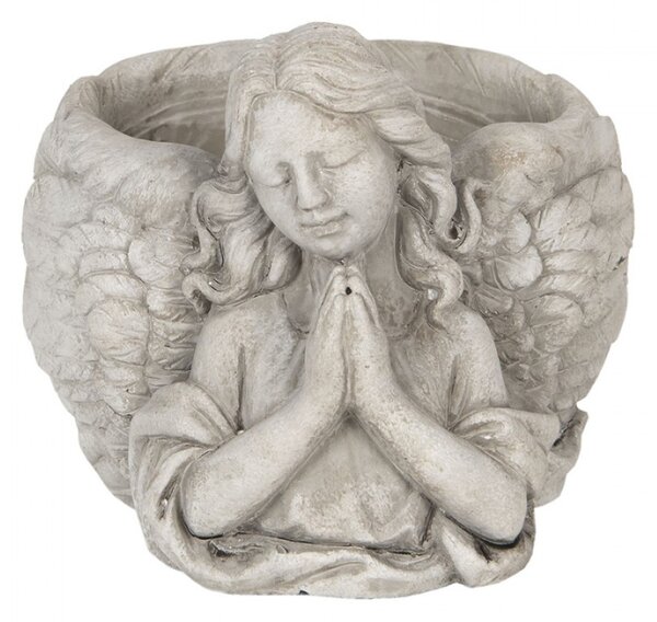 Šedý květináč s andělkou Susanna – 19x17x14 cm
