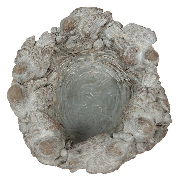 Šedý antik cementový dekorační květináč s ptáčky - Ø 27*12 cm - Clayre & Eef