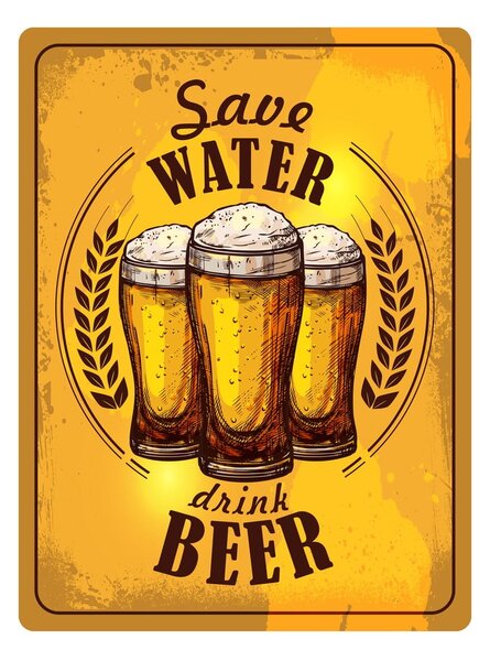 Nástěnná dekorativní cedule Postershop Save Water Drink Beer