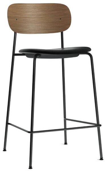Ořechová barová židle MENU CO 68,5 cm s černým koženým sedákem