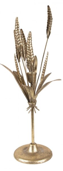 Zlatý antik kovový svícen s listy Leaves – 16x16x45 cm