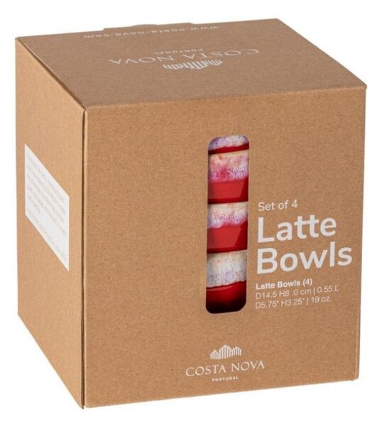 Sada čtyř červeno bílých misek COSTA NOVA LATTE BOWLS 15 cm
