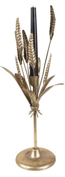 Zlatý antik kovový svícen s listy Leaves – 16x16x45 cm