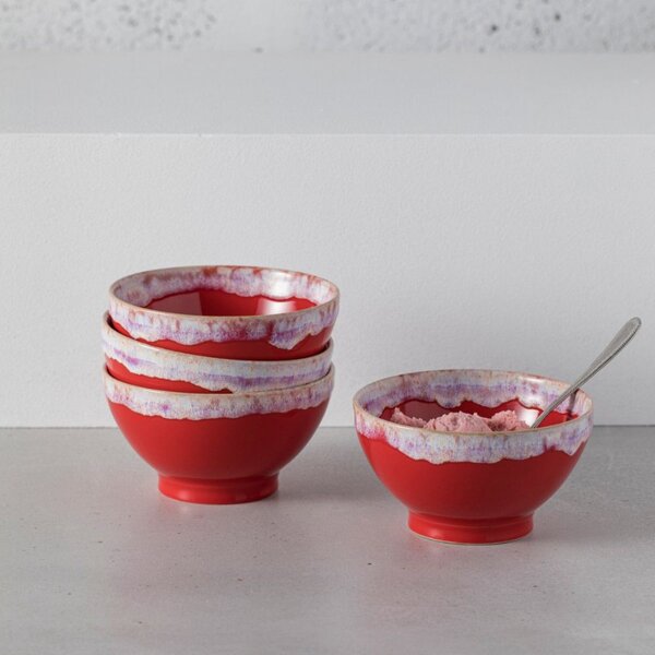 Sada čtyř červeno bílých misek COSTA NOVA LATTE BOWLS 15 cm