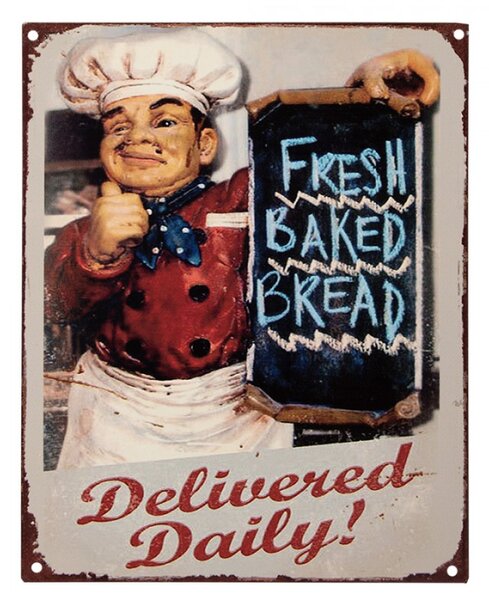 Nástěnná kovová cedule Fresh Baked Bread – 20x1x25 cm