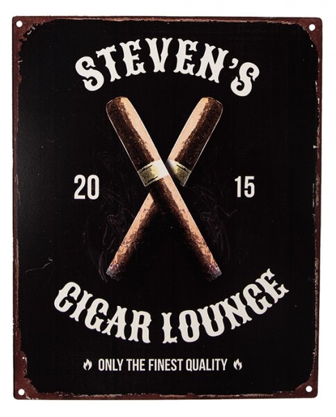 Černá antik nástěnná kovová cedule s doutníky Cigar Lounge – 20x1x25 cm