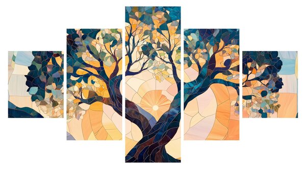 Obraz - Mozaika - slunce a strom II. (125x70 cm)