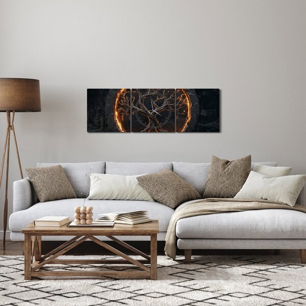 Obraz - Strom života v lávě I. (s hodinami) (90x30 cm)