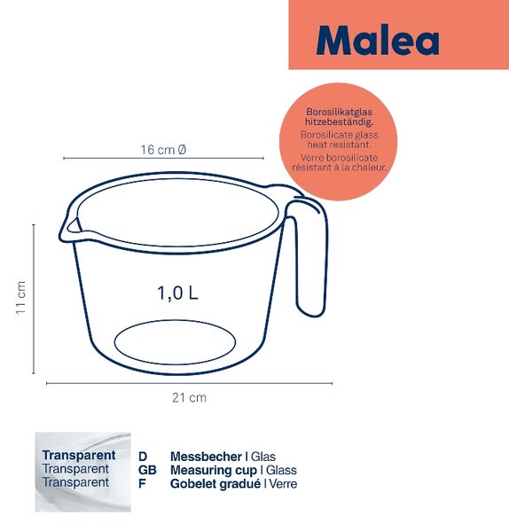 KELA Odměrka Malea sklo 1l KL-10106