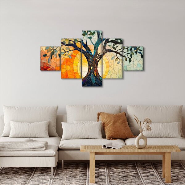 Obraz - Mozaika - slunce a strom I. (125x70 cm)