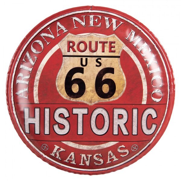 Červená nástěnná kovová cedule na zeď Route 66 – 35x2 cm
