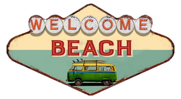 Kovová nástěnná cedule Welcome Beach – 49x1x27 cm
