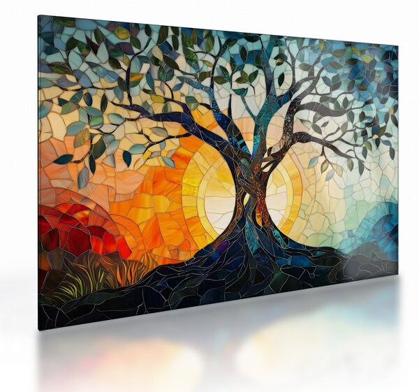Skleněný obraz - Mozaika - slunce a strom I. (70x50 cm)
