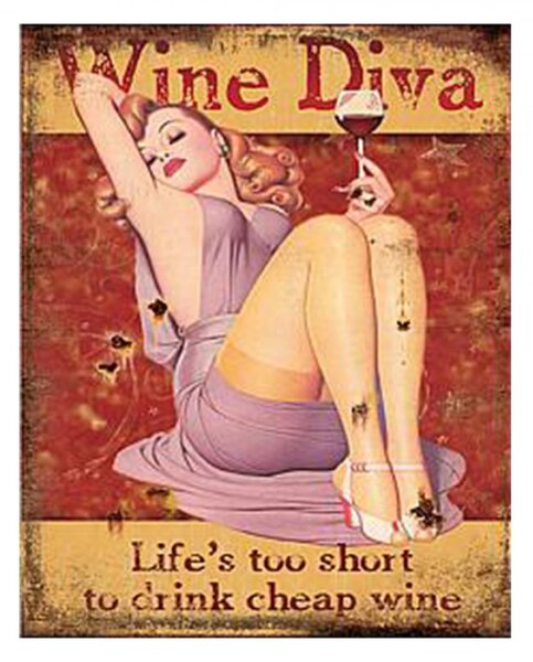 Kovová nástěnná cedule Wine Diva – 20x1x25 cm