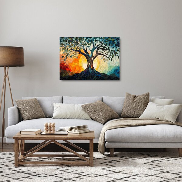Skleněný obraz - Mozaika - slunce a strom I. (70x50 cm)