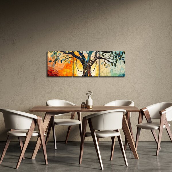 Obraz - Mozaika - slunce a strom I. (s hodinami) (90x30 cm)