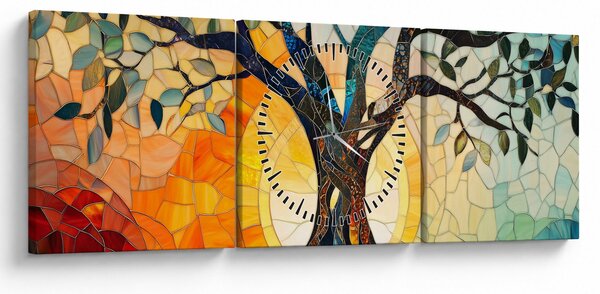 Obraz - Mozaika - slunce a strom I. (s hodinami) (90x30 cm)