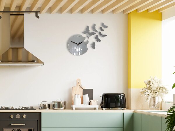 ModernClock 3D nalepovací hodiny Butterfly šedé