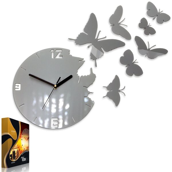 ModernClock 3D nalepovací hodiny Butterfly šedé