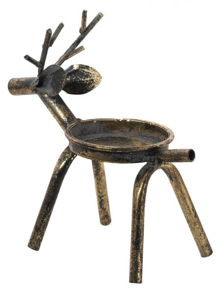 Zlatý antik kovový svícen Jelen – 16x8x16 cm