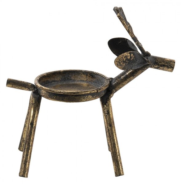 Zlatý antik kovový svícen Jelen – 16x8x16 cm