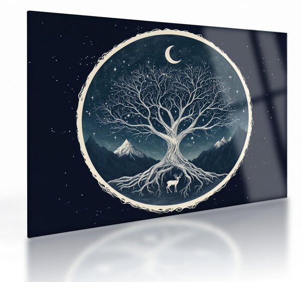Skleněný obraz - Magický strom s jelenem II. (70x50 cm)