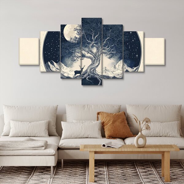 Obraz - Magický strom s jelenem I. (210x100 cm)
