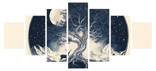 Obraz - Magický strom s jelenem I. (210x100 cm)