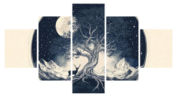 Obraz - Magický strom s jelenem I. (125x70 cm)