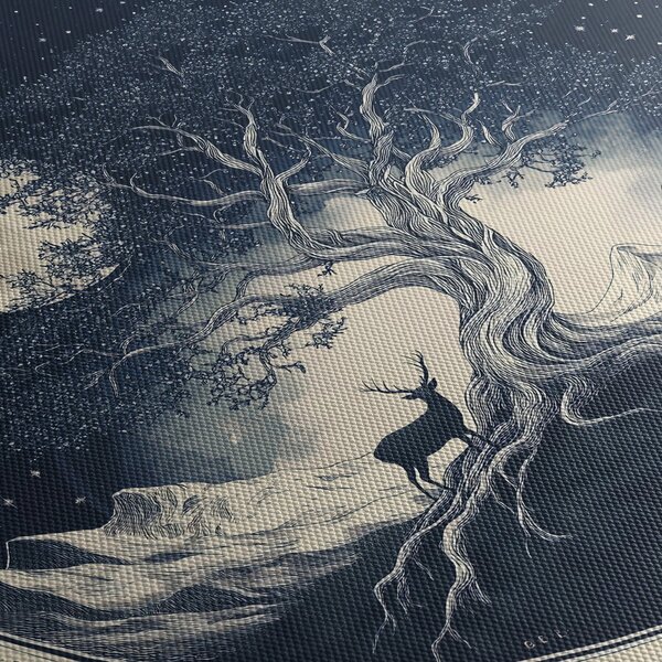 Obraz - Magický strom s jelenem I. (s hodinami) (90x30 cm)