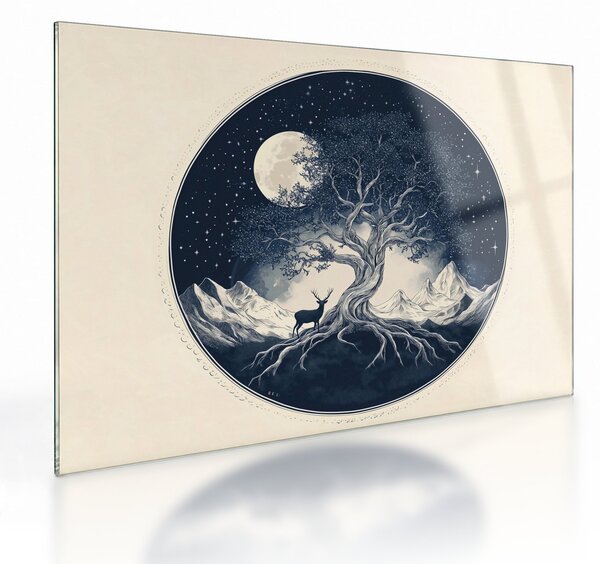 Skleněný obraz - Magický strom s jelenem I. (70x50 cm)