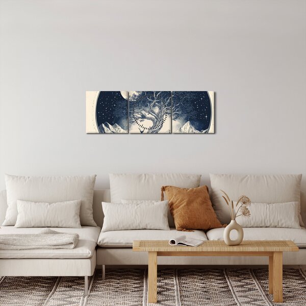 Obraz - Magický strom s jelenem I. (s hodinami) (90x30 cm)