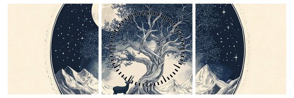 Obraz - Magický strom s jelenem I. (s hodinami) (90x30 cm)