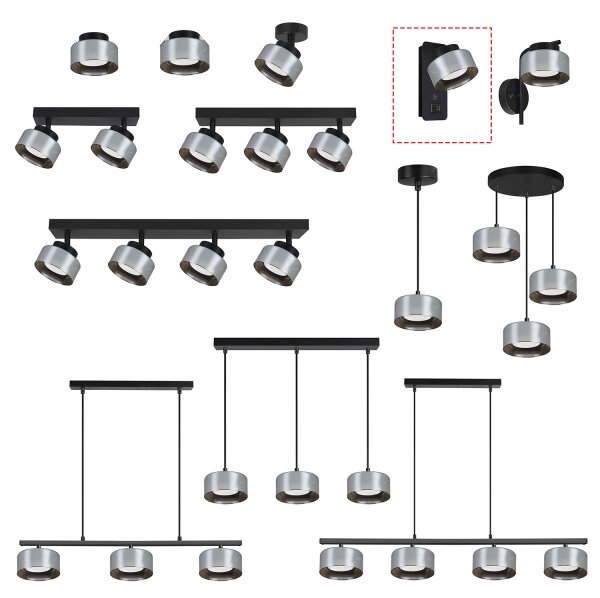 Brilagi - LED Nástěnná lampa s USB portem AURA LUX 1xGX53/30W/230V černá/kouřová