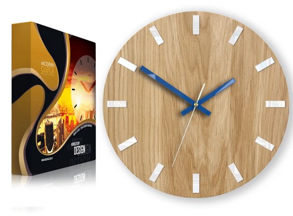 ModernClock Nástěnné hodiny Simple Oak hnědo-modré