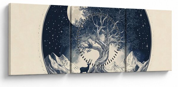 Obraz - Magický strom s jelenem I. (s hodinami) (90x30 cm)