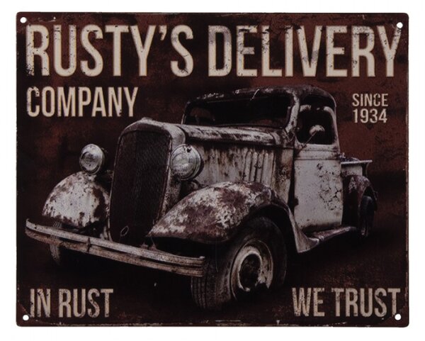 Nástěnná kovová cedule In Rust We Trust – 25x1x20 cm