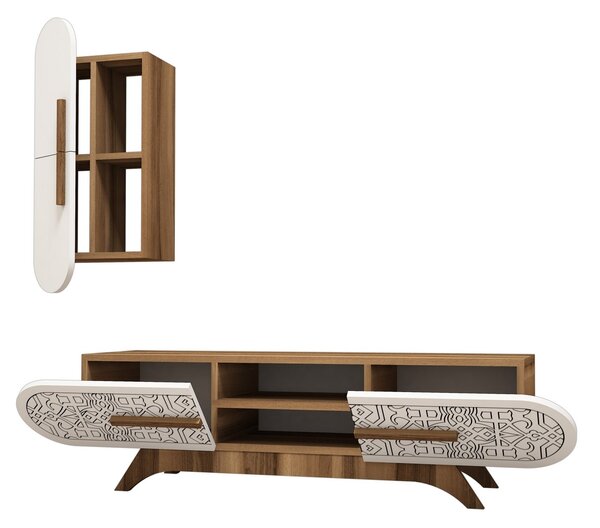 Obývací stěna Dolphie 1 (Ořech + Bílá). Akce -25%
