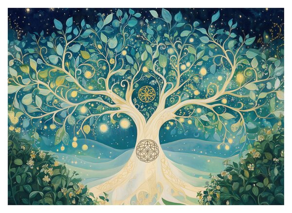 Skleněný obraz - Magický strom se spirálami (70x50 cm)