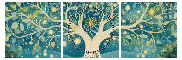 Obraz - Magický strom se spirálami (s hodinami) (90x30 cm)
