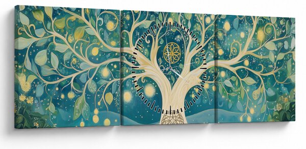 Obraz - Magický strom se spirálami (s hodinami) (90x30 cm)