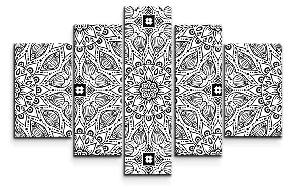 Sablio Obraz - 5-dílný Bílé mehendi - 125x90 cm