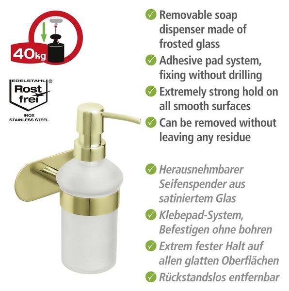Samodržící dávkovač mýdla z nerezové oceli ve zlaté barvě 0.2 l Orea Gold – Wenko