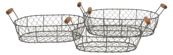 Sada 3 bambusových košíků s bílou patinou – 42x27x15 / 38x23x14 / 34x19x13 cm