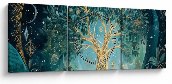 Obraz - Strom života ve vesmíru (s hodinami) (90x30 cm)