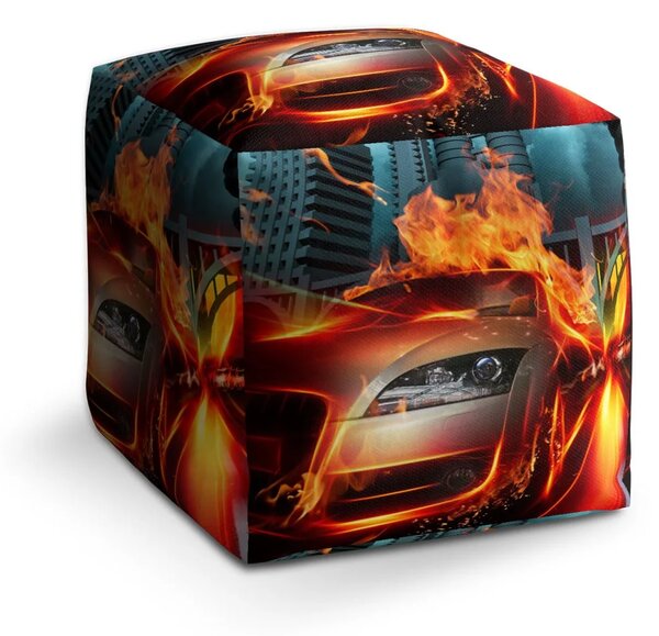 Sablio Taburet Cube Auto v plamenech - 40x40x40 cm